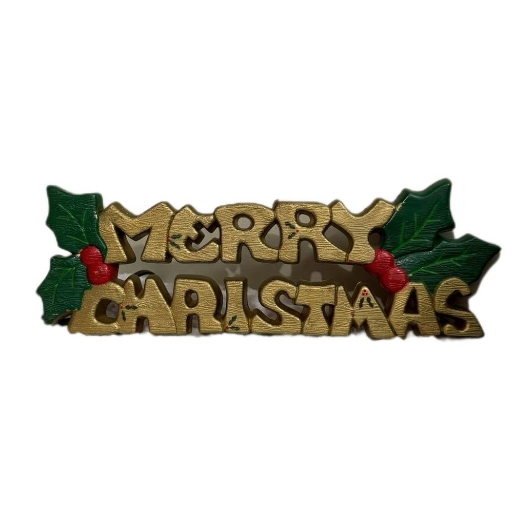 Gold and Green Holiday Decor Merry Christmas Sign
